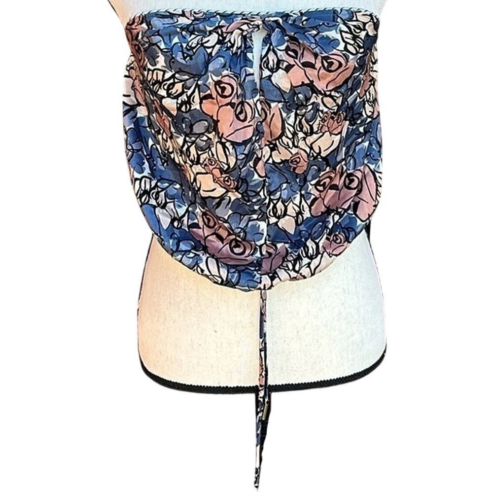 House of Harlow 1960 x Revolve Blue Floral Strapless Silky Bandeau Crop Top S